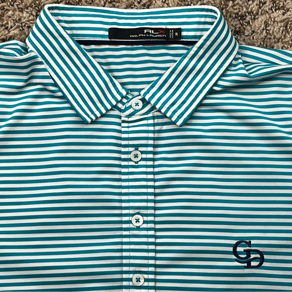 Men’s Ralph Lauren RLX Blue & White‎ Short Sleeve Striped Golf Polo Sz XL